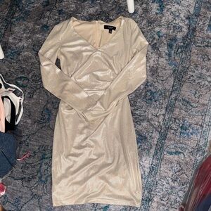 Guess Shimmering Gold Long Sleeve Dress